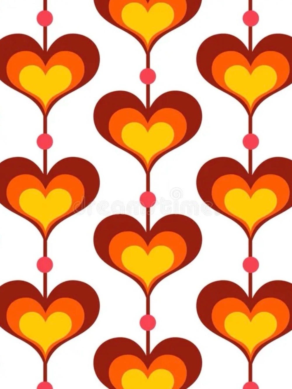 Retro Heart Pattern Shower Curtain in Yellow, Orange, Red